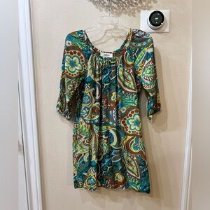 TIBI Green and Brown Paisley Print Dress with Pockets Size 4